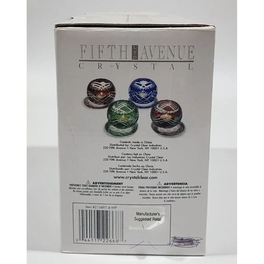 Vtg Fifth Avenue Crystal Tealight Candle Holder Blue Green Red Plum With Box